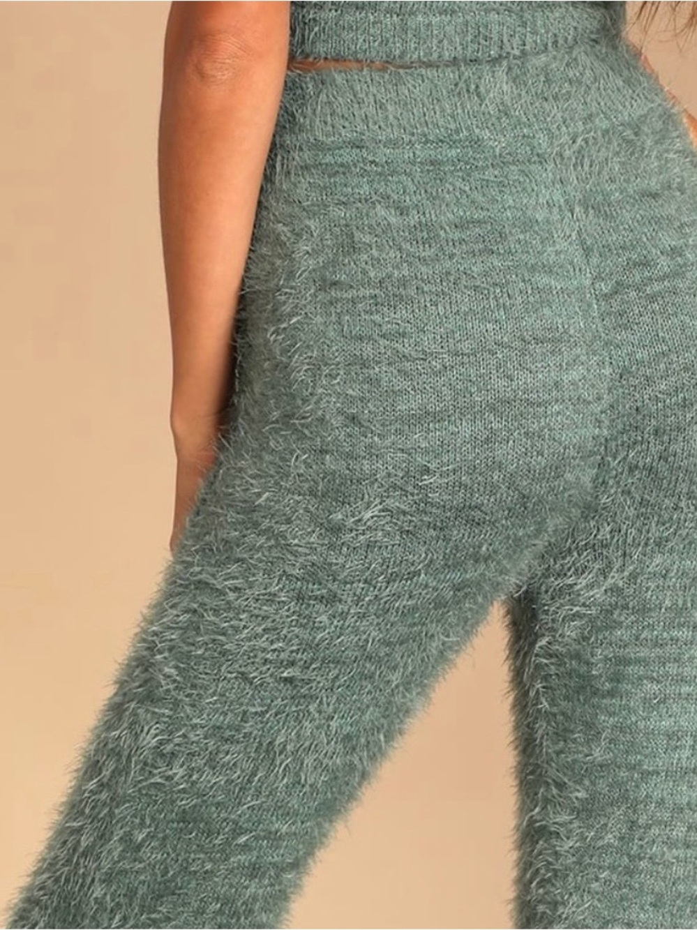 Lulu's Road To Cozy Fuzzy Knit Crop Tank and Drawstring Joggers Set - Sage Green - Picture 3 of 12